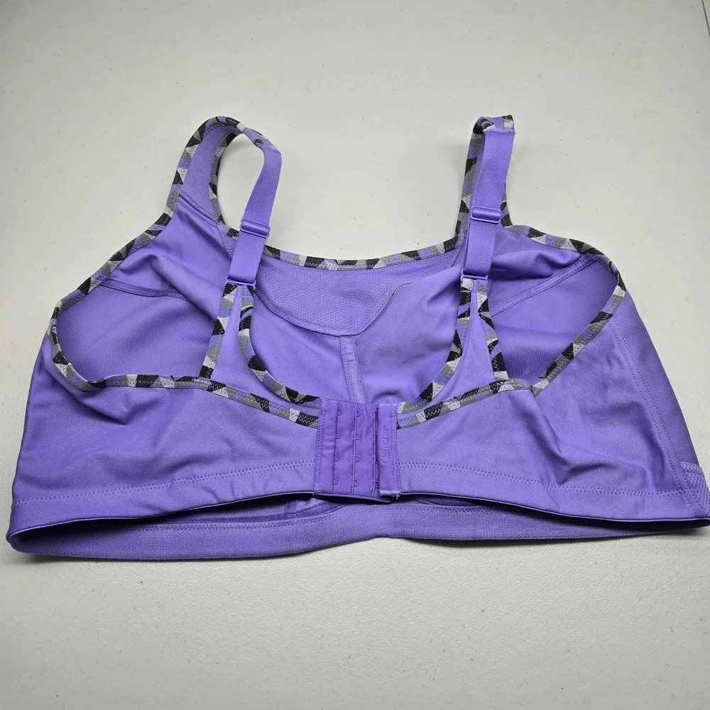 Glamorise Women Sports Bra 50DD Purple Geometric Wireless Adjustable Straps READ